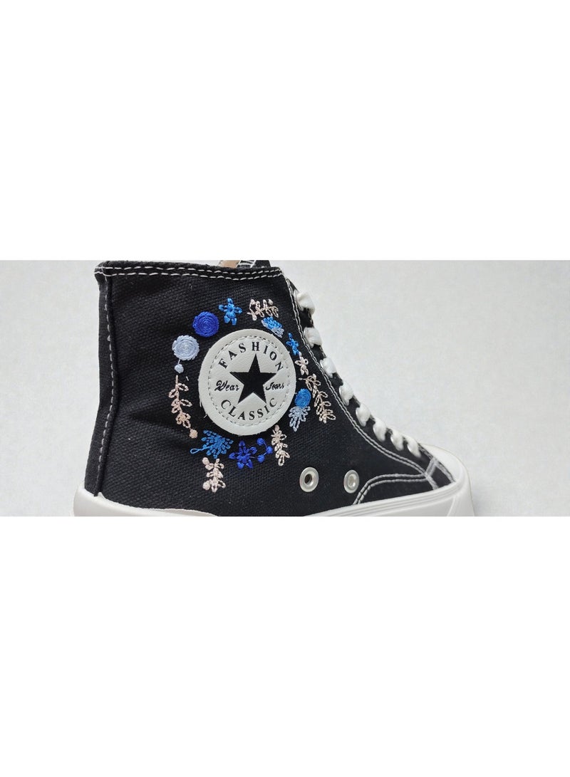 High-top canvas sneakers with a hand-embroidered design - Image 3